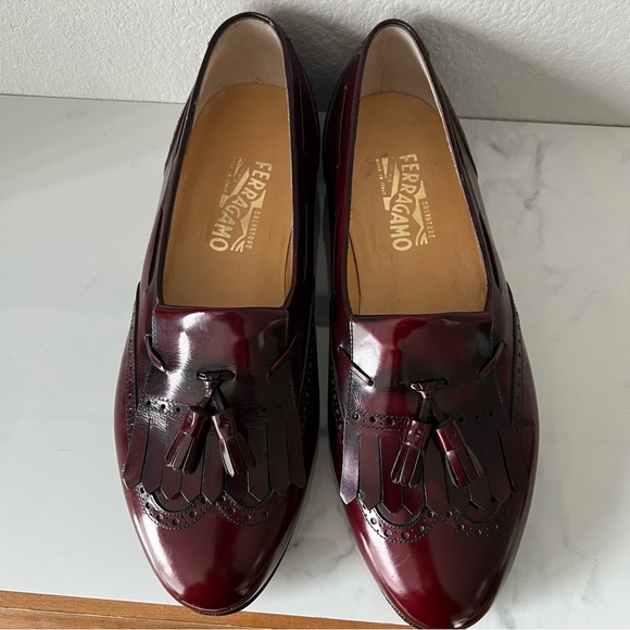Salvatore Ferragamo Mens Lucas Kiltie Tassel Loafers Size 11 Oxblood Leather - Picture 2 of 9